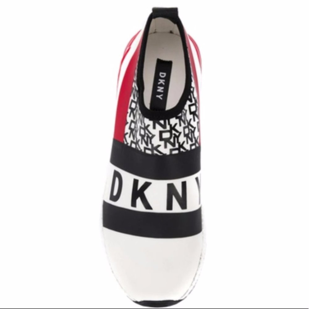 DNKY REESE Women Shoes Logo Strap Sneakers Black White Red Size 6 NEW
